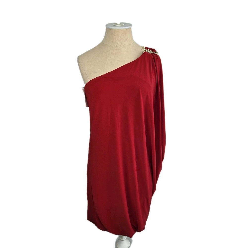 Cache Womens Vtg Red One Shoulder Sheath Mini Dress Size M Made In The USA